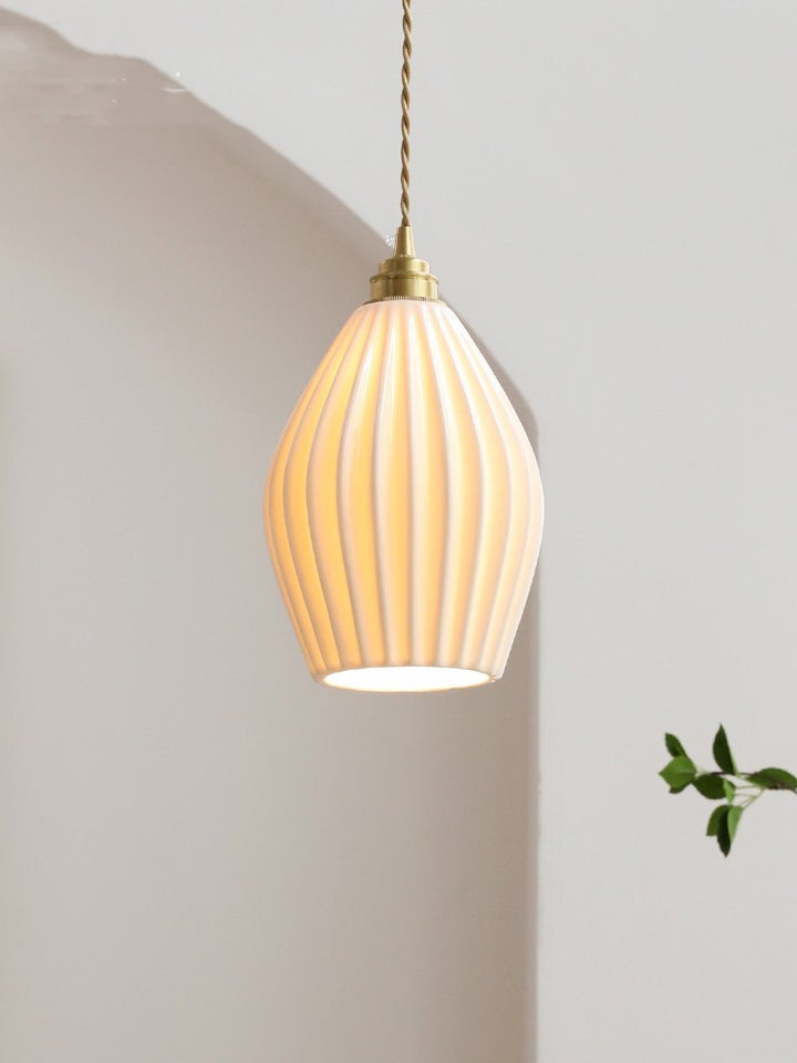 Elegant White Ceramic Pendant Light with Brass Accents