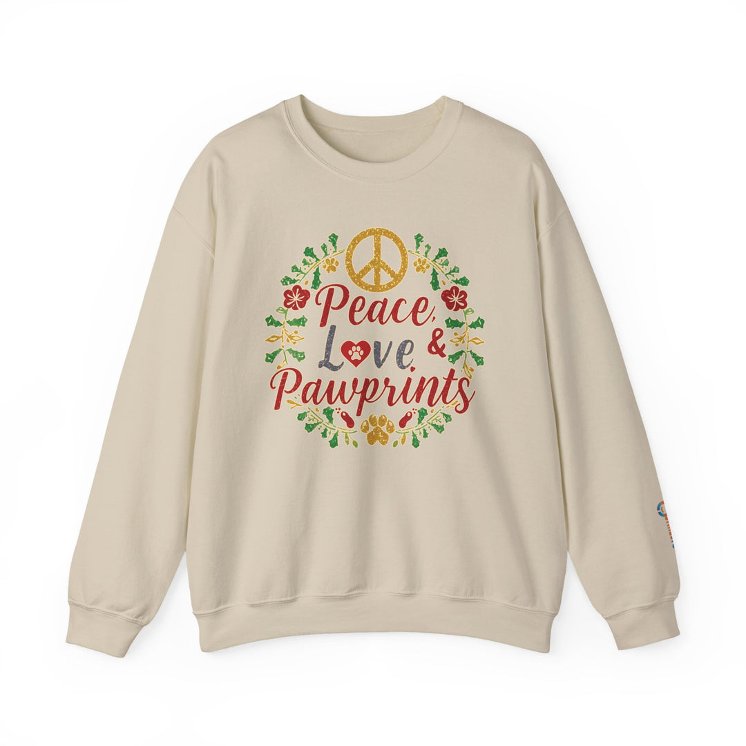 Peace, Love & Pawprints Crewneck Sweatshirt — Floral Wreath Peace Sign - brillasTU #
