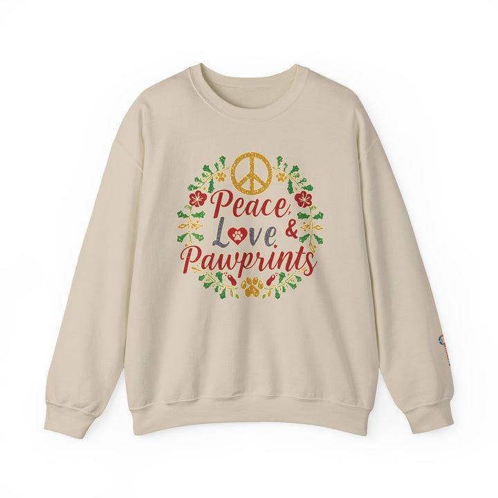 Peace, Love & Pawprints Crewneck Sweatshirt — Floral Wreath Peace Sign - brillasTU #