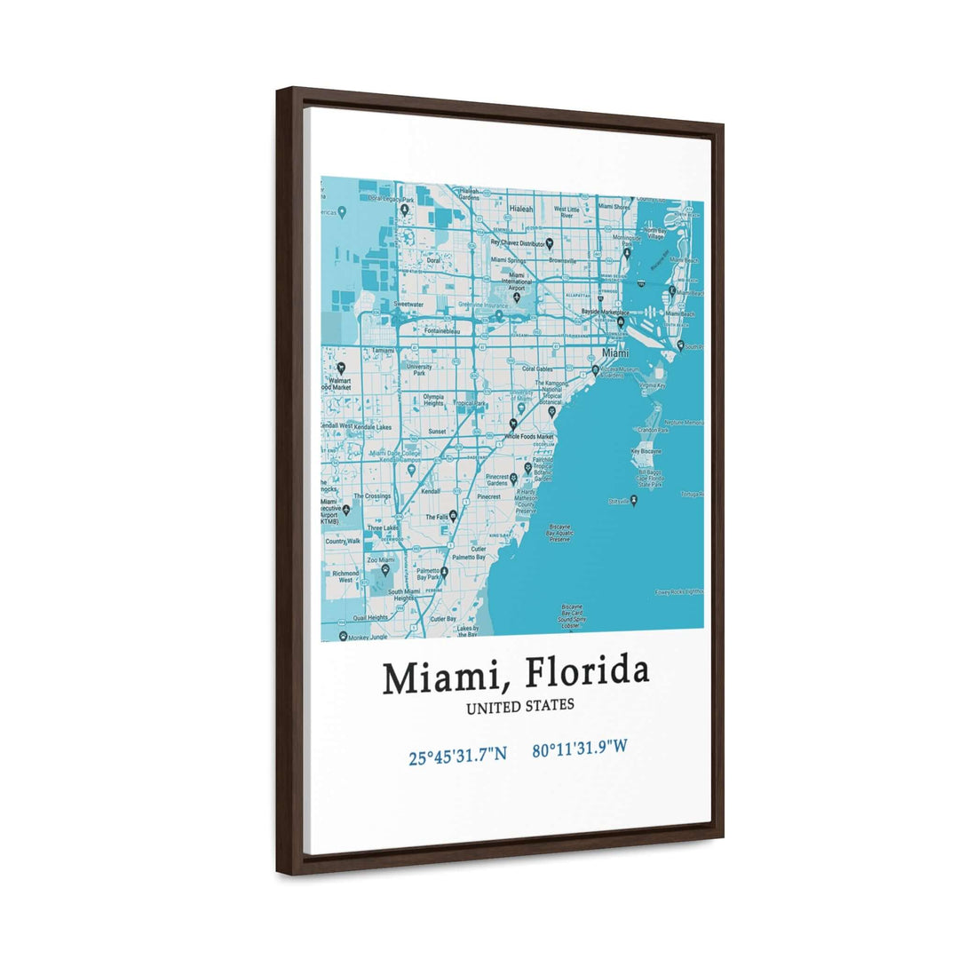 Miami Florida Map Gallery Canvas Wraps, Vertical FrameLet your personality be reflected in the artwork adorning your walls. This Miami, Florida vertical gallery-wrapped canvas print will always look as tight and flat as the day it was made. Every frame is