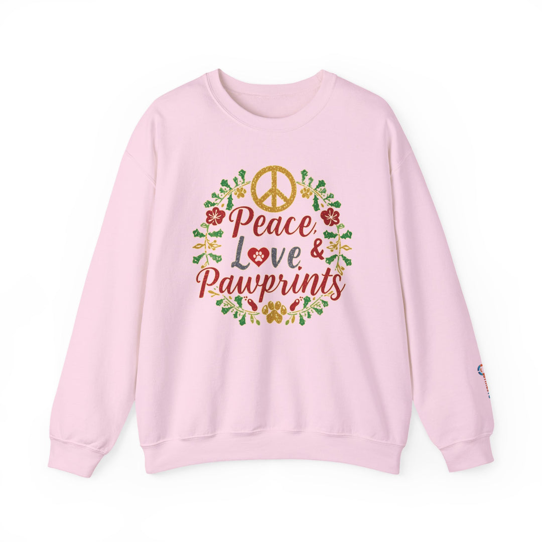 Peace, Love & Pawprints Crewneck Sweatshirt — Floral Wreath Peace Sign - brillasTU #
