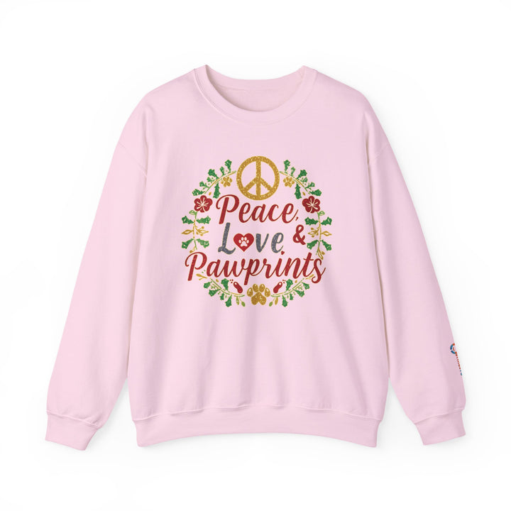 Peace, Love & Pawprints Crewneck Sweatshirt — Floral Wreath Peace Sign - brillasTU #