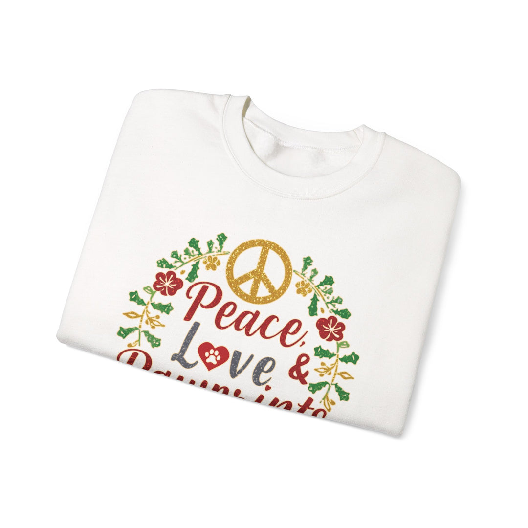 Peace, Love & Pawprints Crewneck Sweatshirt — Floral Wreath Peace Sign - brillasTU #