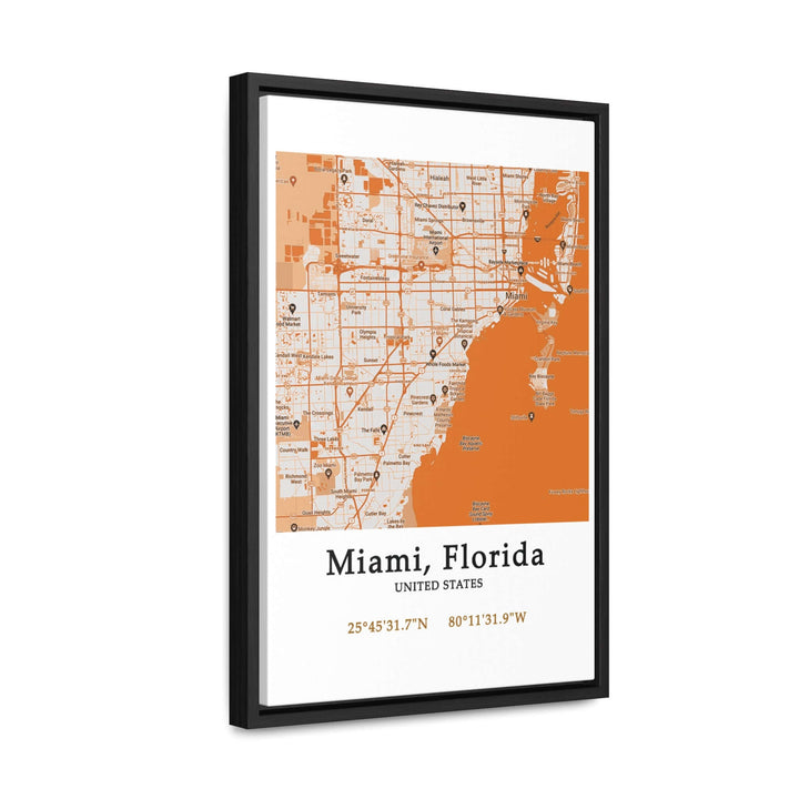 Miami Florida Map Gallery Canvas Wraps, Vertical FrameLet your personality be reflected in the artwork adorning your walls. This Miami, Florida vertical gallery-wrapped canvas print will always look as tight and flat as the day it was made. Every frame is