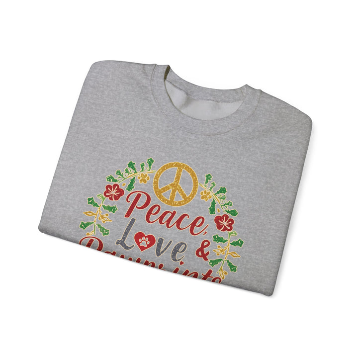 Peace, Love & Pawprints Crewneck Sweatshirt — Floral Wreath Peace Sign - brillasTU #