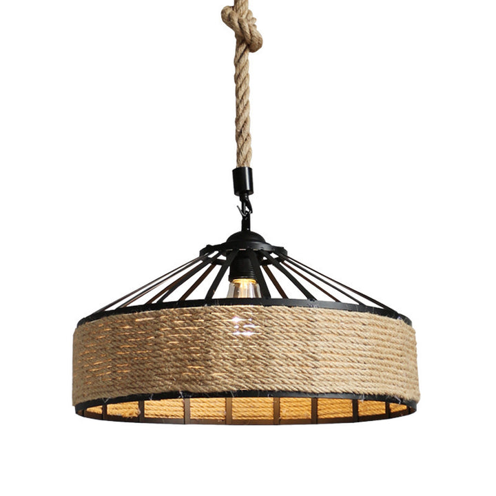 Rustic American Country Hemp Rope Chandelier - Vintage Farmhouse Lighting