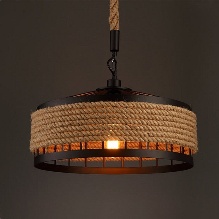 Rustic American Country Hemp Rope Chandelier - Vintage Farmhouse Lighting