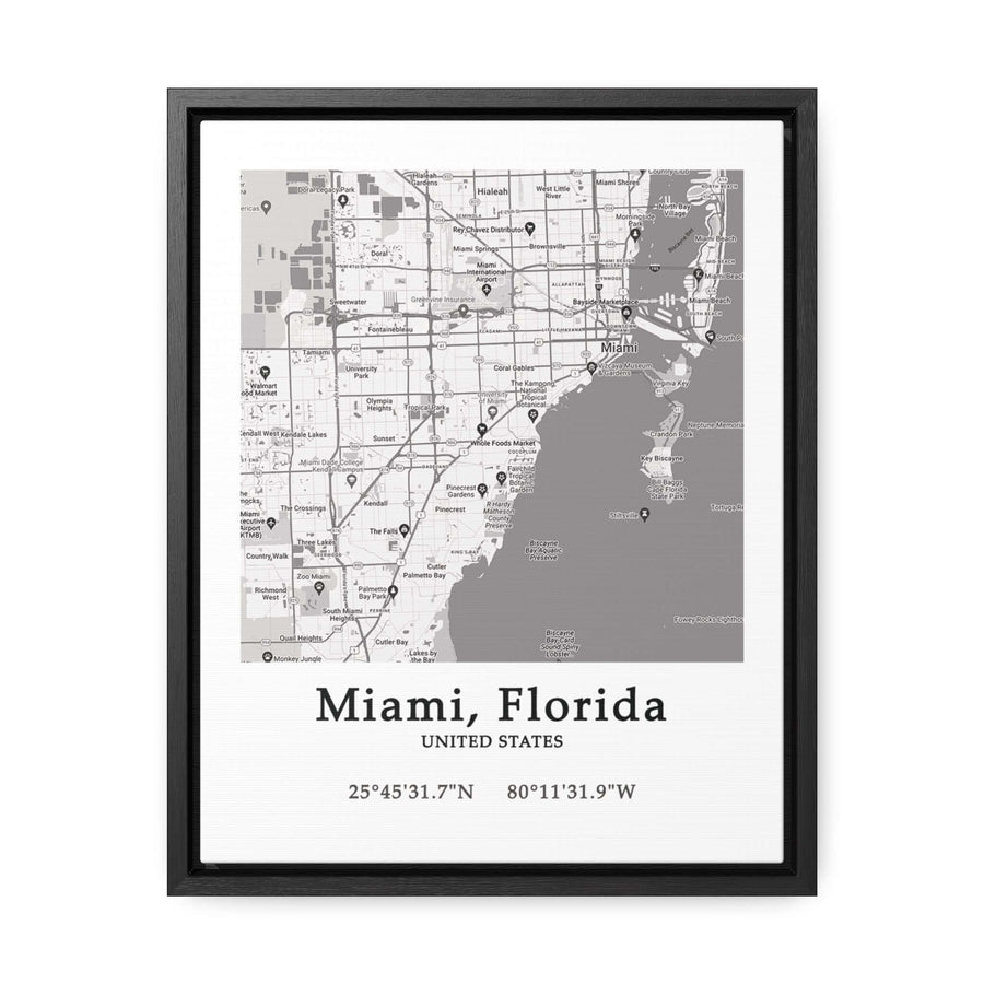 Miami Florida Map Gallery Canvas Wraps, Vertical FrameLet your personality be reflected in the artwork adorning your walls. This Miami, Florida vertical gallery-wrapped canvas print will always look as tight and flat as the day it was made. Every frame is