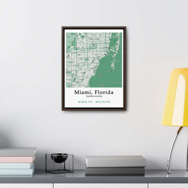 Miami Florida Map Gallery Canvas Wraps, Vertical FrameLet your personality be reflected in the artwork adorning your walls. This Miami, Florida vertical gallery-wrapped canvas print will always look as tight and flat as the day it was made. Every frame is