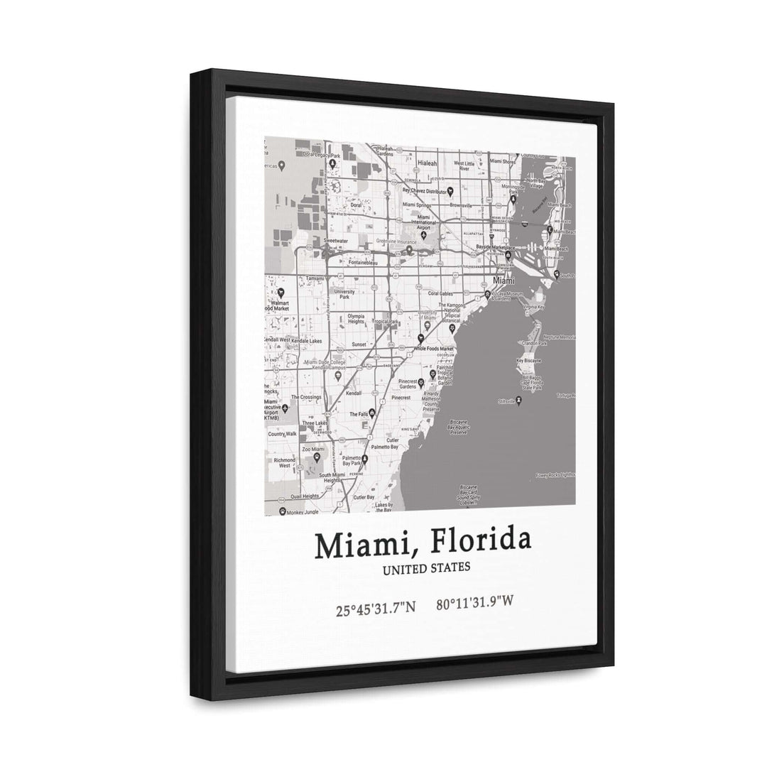 Miami Florida Map Gallery Canvas Wraps, Vertical FrameLet your personality be reflected in the artwork adorning your walls. This Miami, Florida vertical gallery-wrapped canvas print will always look as tight and flat as the day it was made. Every frame is