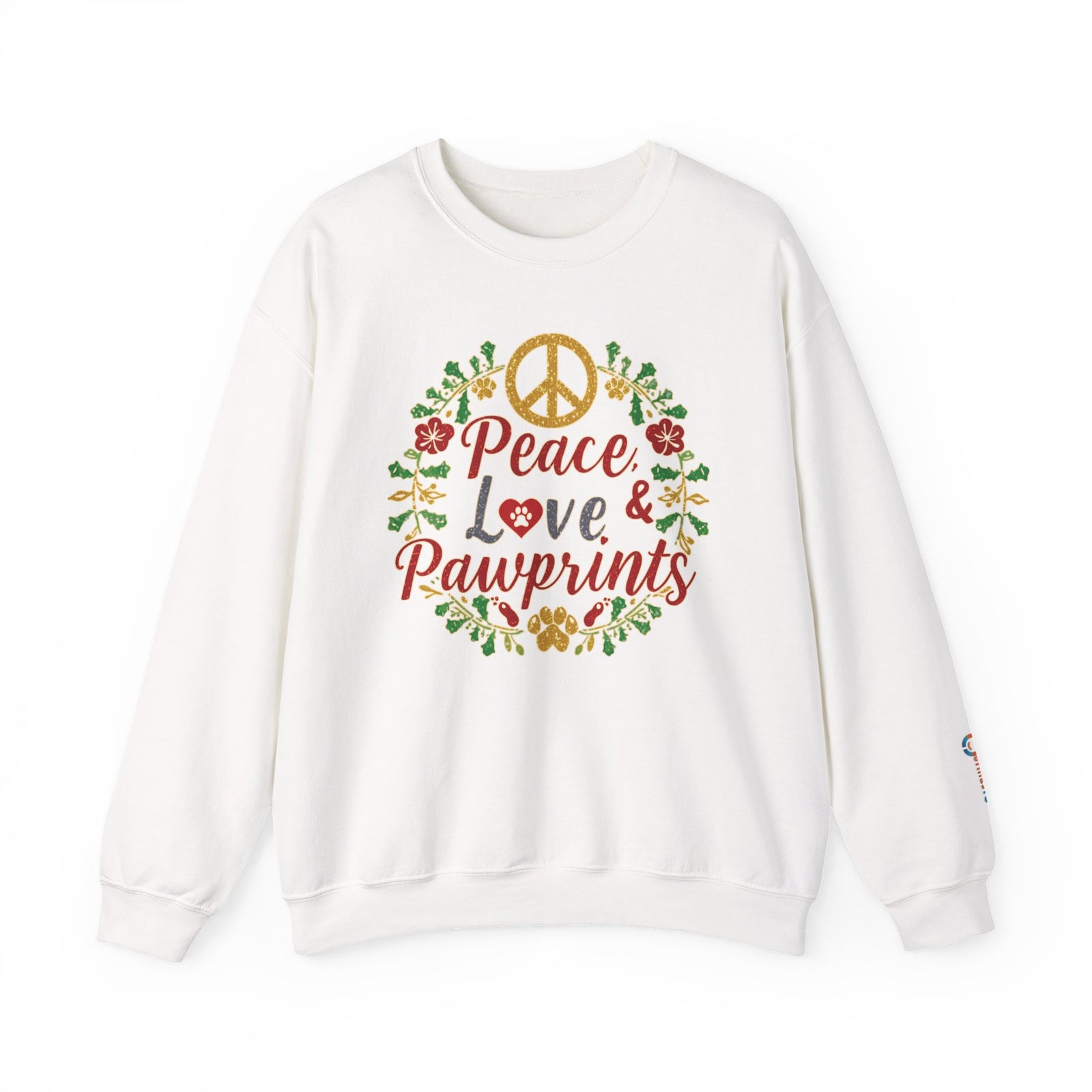 Peace, Love & Pawprints Crewneck Sweatshirt — Floral Wreath Peace Sign - brillasTU #