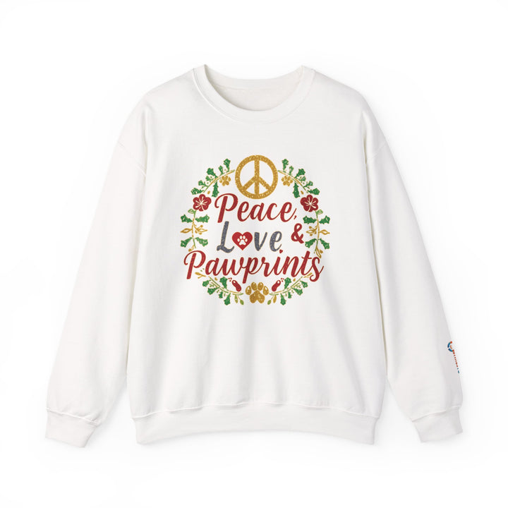Peace, Love & Pawprints Crewneck Sweatshirt — Floral Wreath Peace Sign - brillasTU #