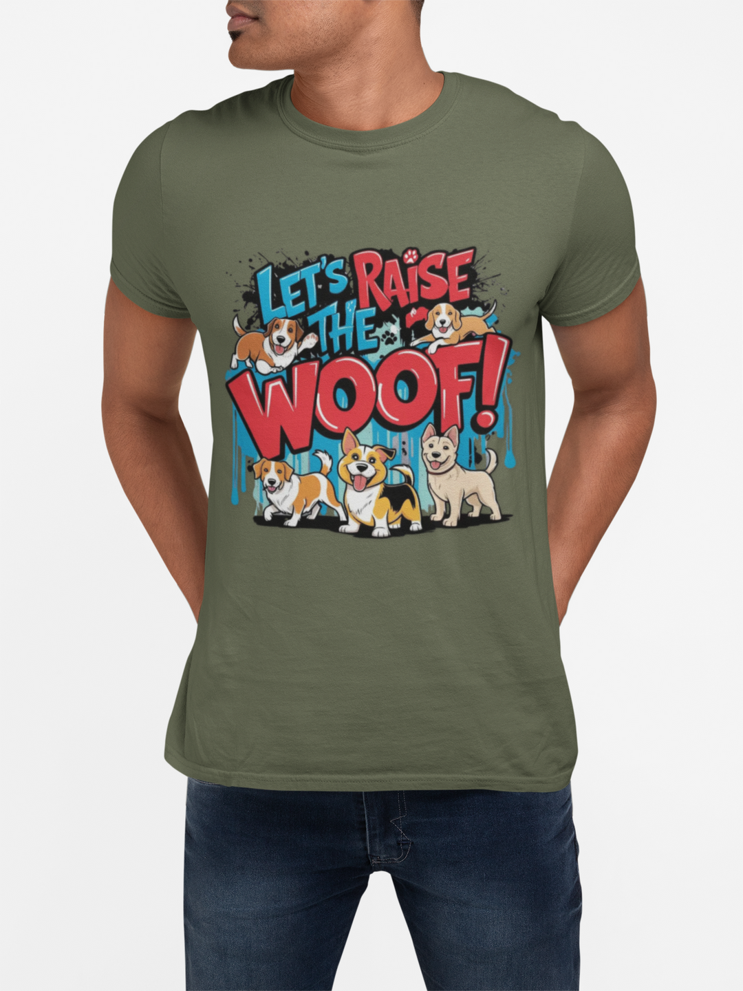 Camiseta — "¡A ladrar!" con estampado de perros de dibujos animados