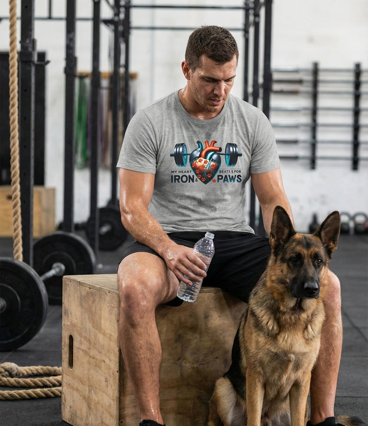 Iron & Paws Heartbeat T-Shirt, Gym Shirt, Pet Lover Gift, Fitness Apparel, Dog Owner Tee, Motivational Workout Wear
