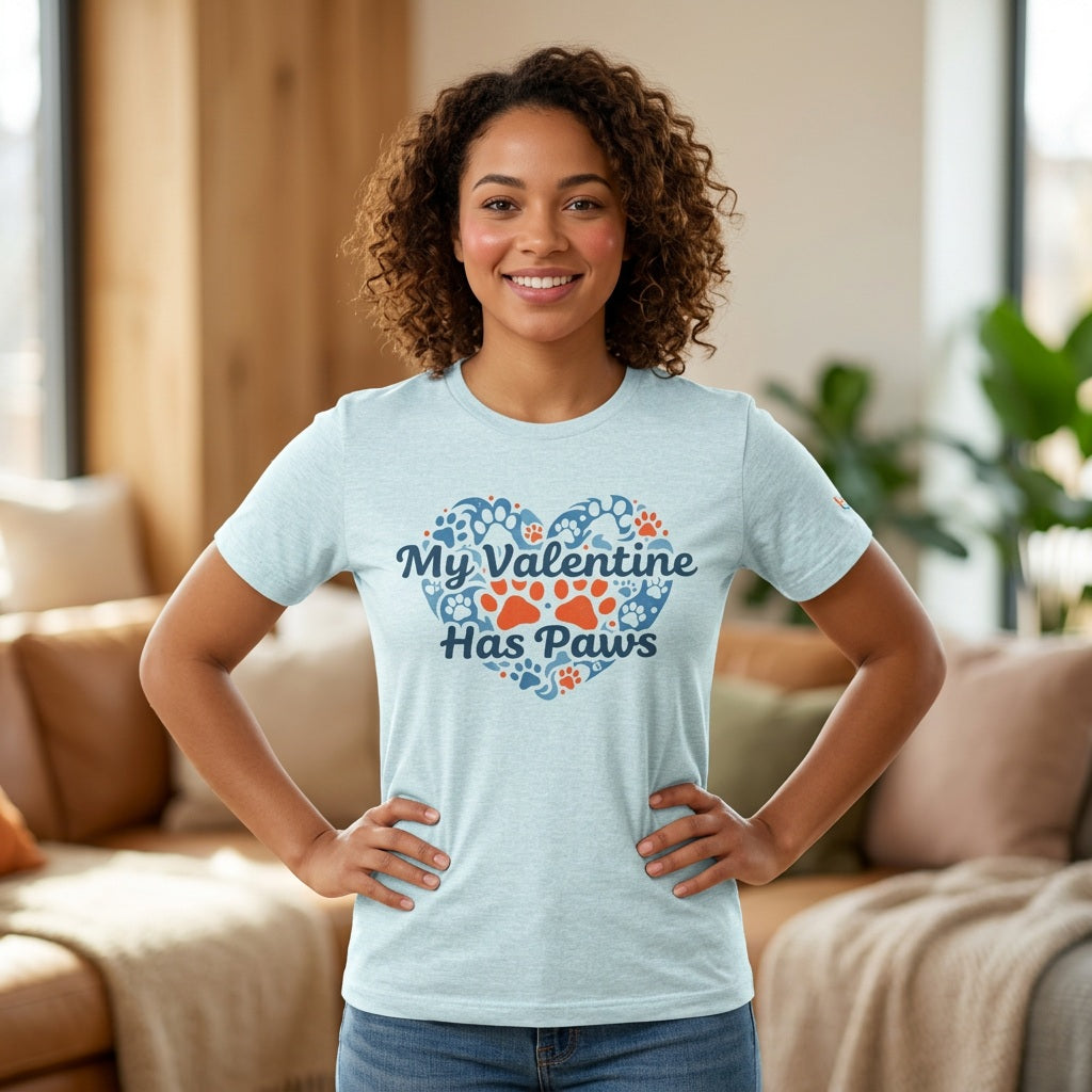 BrillasTU My Valentine Has Paws Shirt Dog Lover Cotton Blend