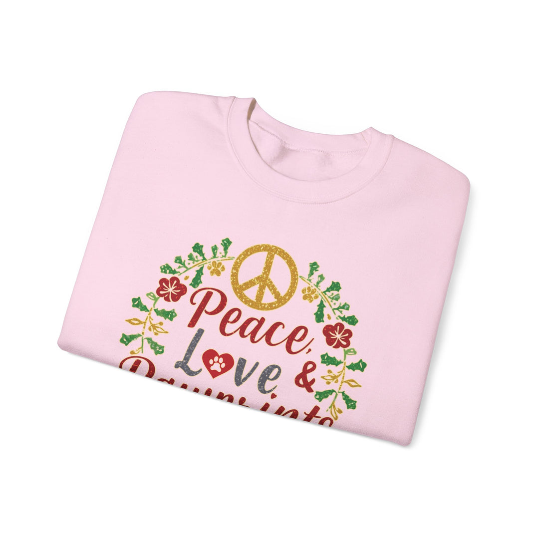 Peace, Love & Pawprints Crewneck Sweatshirt — Floral Wreath Peace Sign - brillasTU #