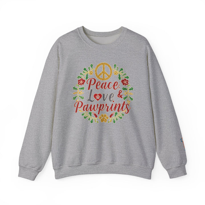 Peace, Love & Pawprints Crewneck Sweatshirt — Floral Wreath Peace Sign - brillasTU #