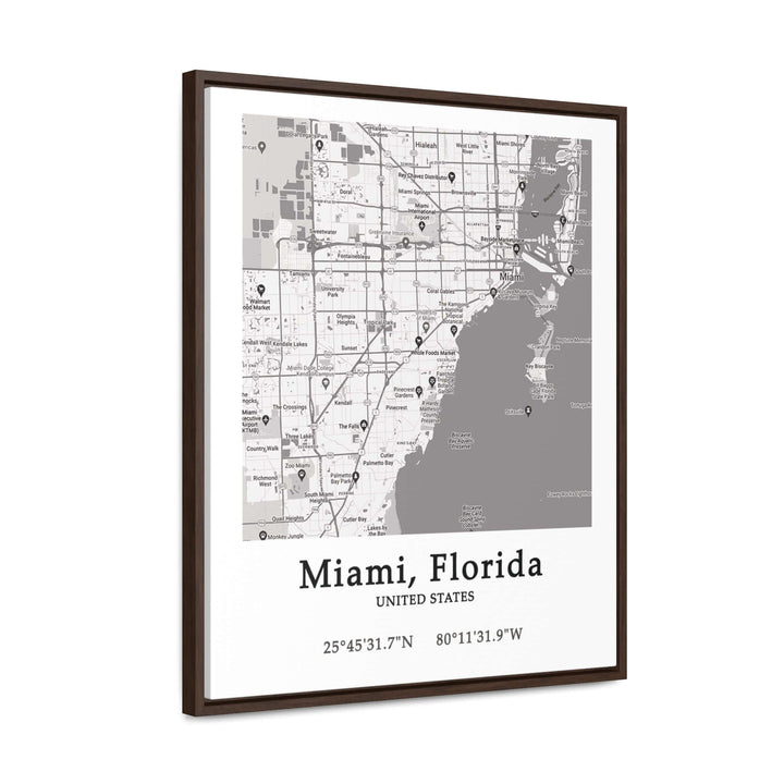 Miami Florida Map Gallery Canvas Wraps, Vertical FrameLet your personality be reflected in the artwork adorning your walls. This Miami, Florida vertical gallery-wrapped canvas print will always look as tight and flat as the day it was made. Every frame is