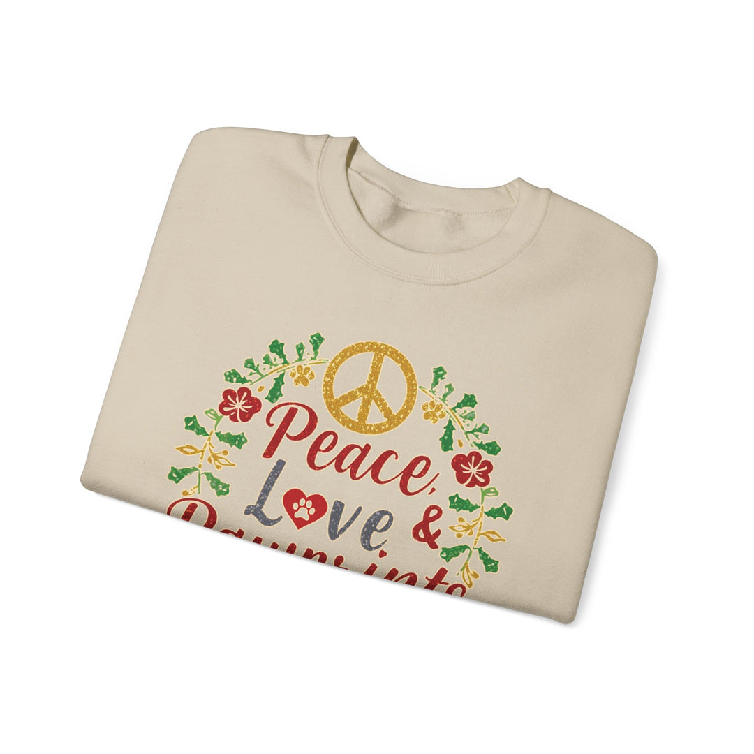 Peace, Love & Pawprints Crewneck Sweatshirt — Floral Wreath Peace Sign - brillasTU #
