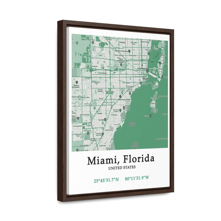 Miami Florida Map Gallery Canvas Wraps, Vertical FrameLet your personality be reflected in the artwork adorning your walls. This Miami, Florida vertical gallery-wrapped canvas print will always look as tight and flat as the day it was made. Every frame is