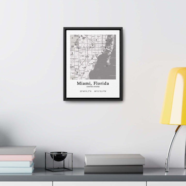 Miami Florida Map Gallery Canvas Wraps, Vertical FrameLet your personality be reflected in the artwork adorning your walls. This Miami, Florida vertical gallery-wrapped canvas print will always look as tight and flat as the day it was made. Every frame is