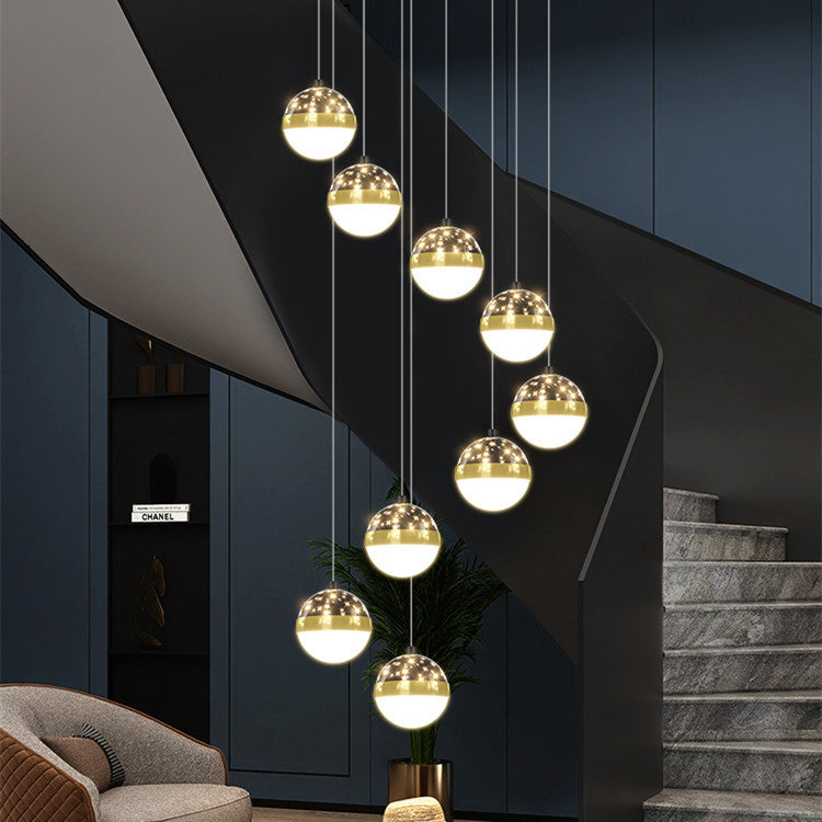 Nordic Luxury Villa Duplex Staircase Chandelier