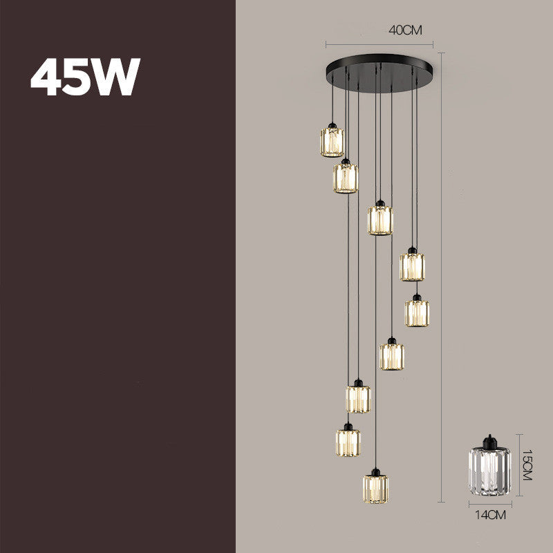 Modern Crystal Staircase Chandelier with Adjustable Height measurements