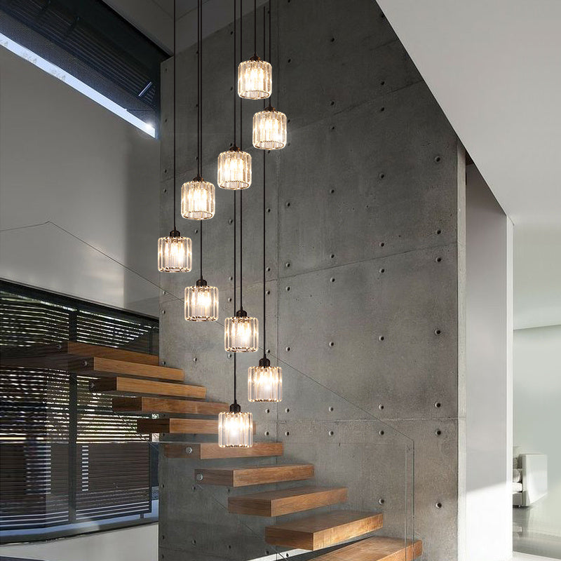 Modern Crystal Staircase Chandelier with Adjustable Height