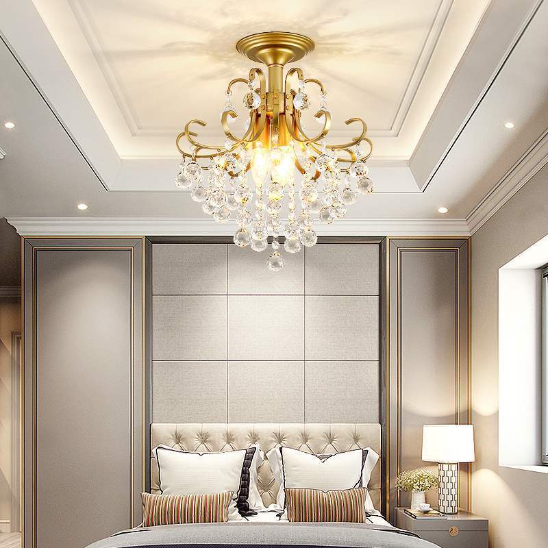 Elegant Gold Crystal Flush Mount Ceiling Light Chandelier 2