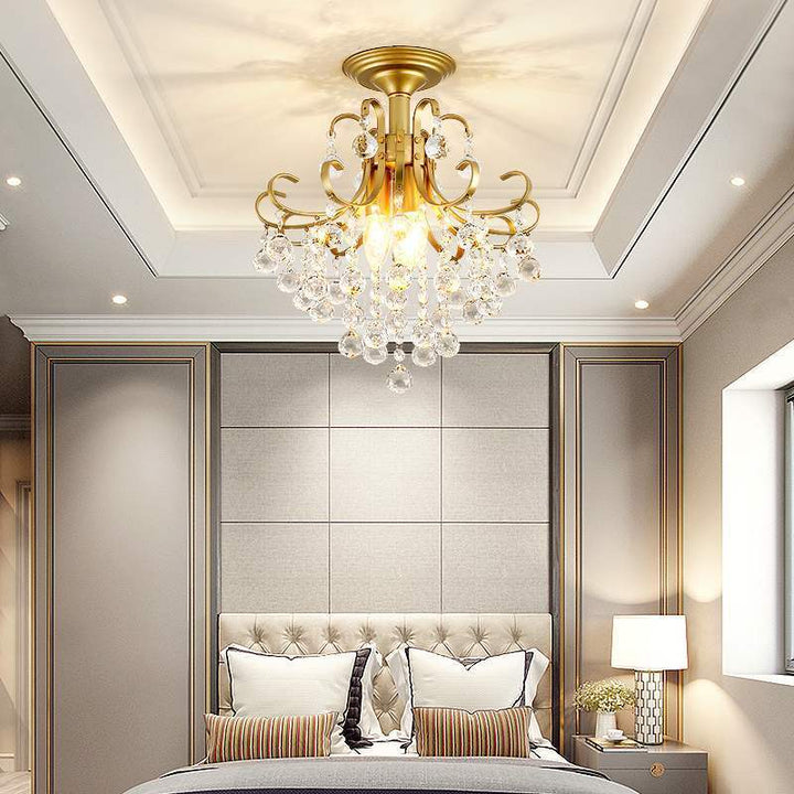 Elegant Gold Crystal Flush Mount Ceiling Light Chandelier 2