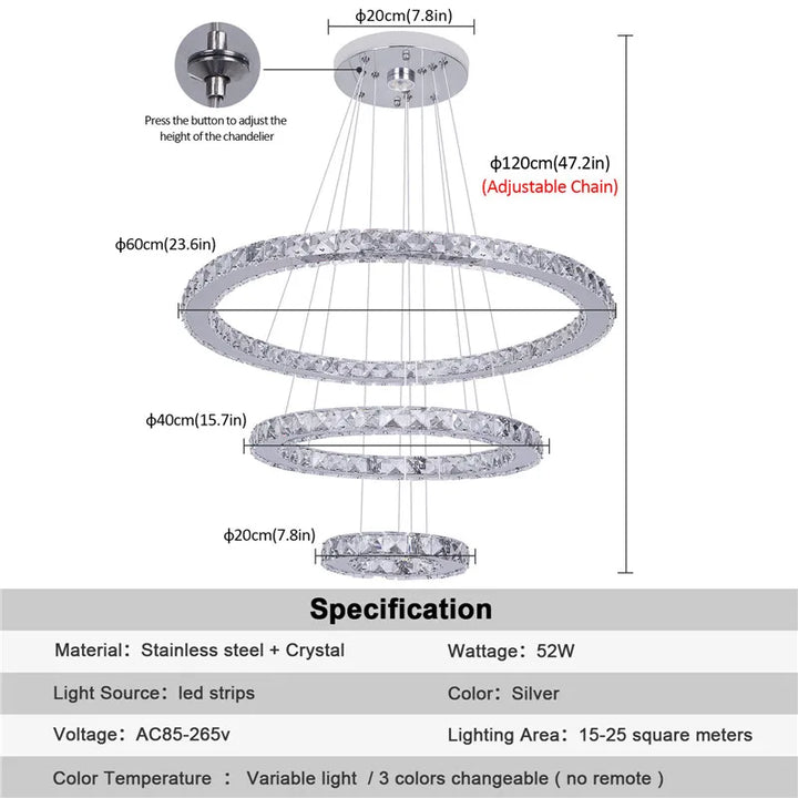 Modern Crystal LED Ring Chandelier | Lustre Ceiling Lamp Deco