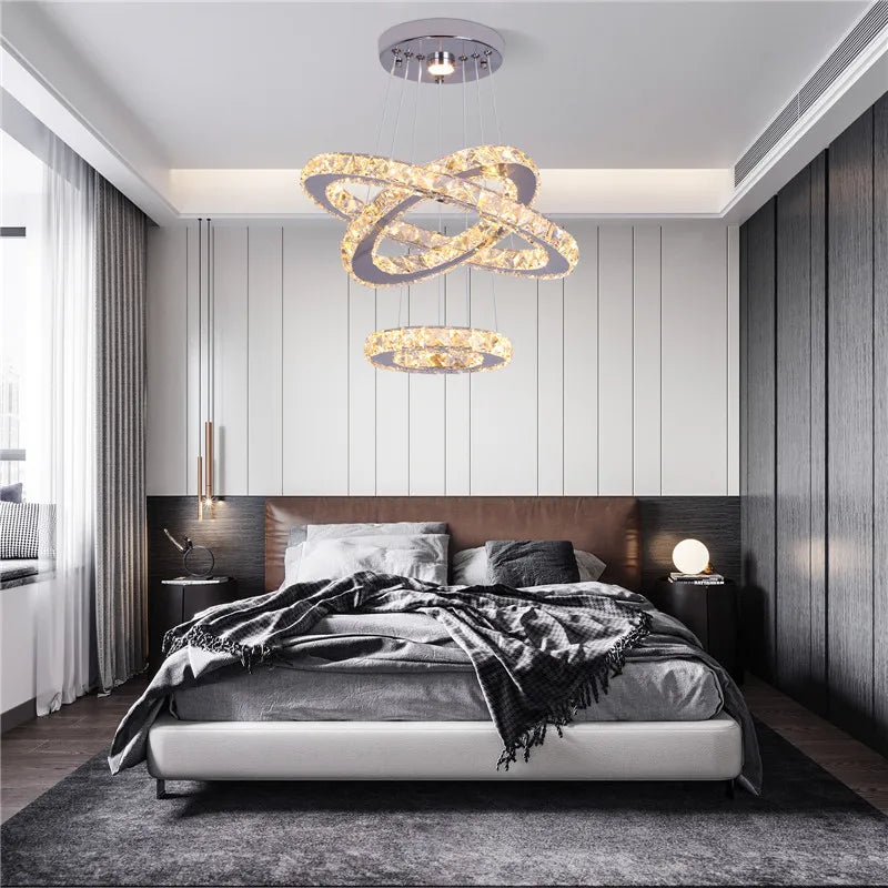 Modern Crystal LED Ring Chandelier | Lustre Ceiling Lamp Deco