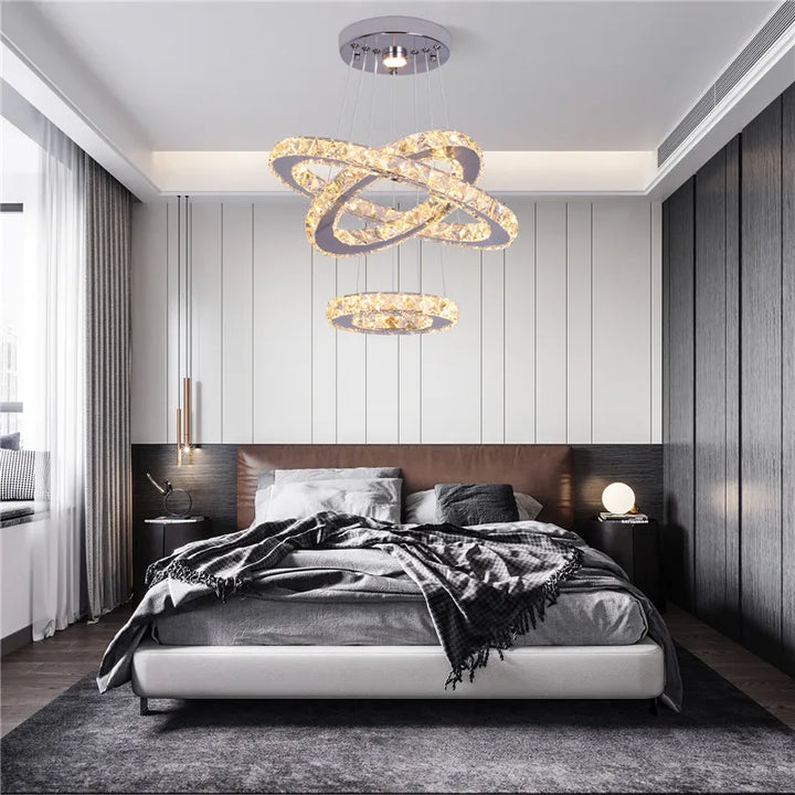 Modern Crystal LED Ring Chandelier | Lustre Ceiling Lamp Deco