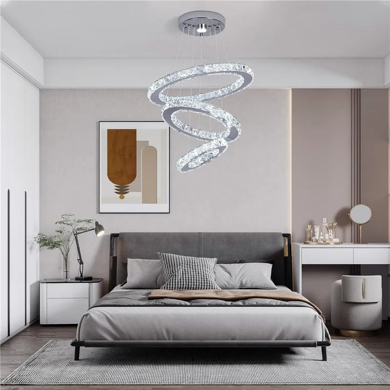 Modern Crystal LED Ring Chandelier | Lustre Ceiling Lamp Deco