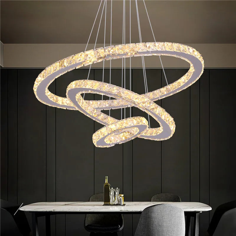 Modern Crystal LED Ring Chandelier | Lustre Ceiling Lamp Deco