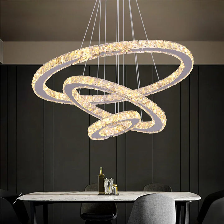 Modern Crystal LED Ring Chandelier | Lustre Ceiling Lamp Deco