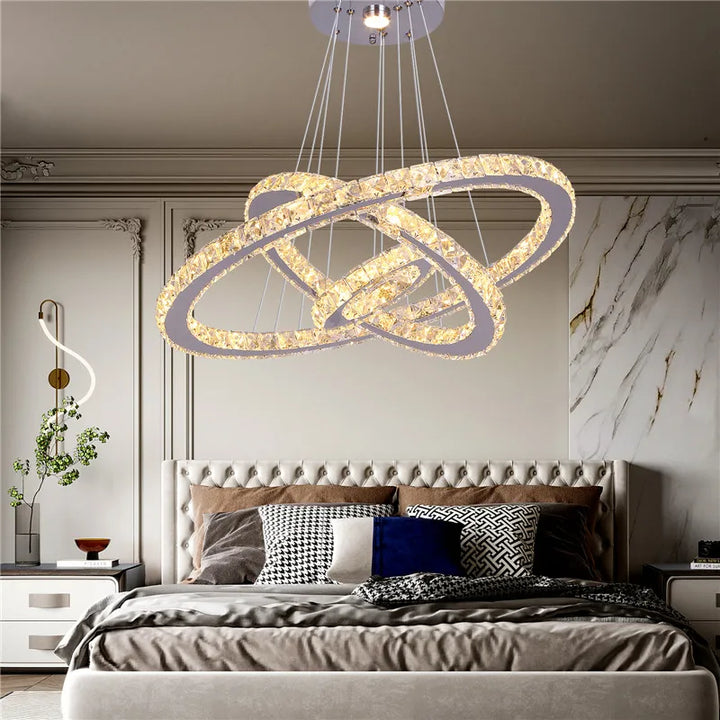 Modern Crystal LED Ring Chandelier | Lustre Ceiling Lamp Deco