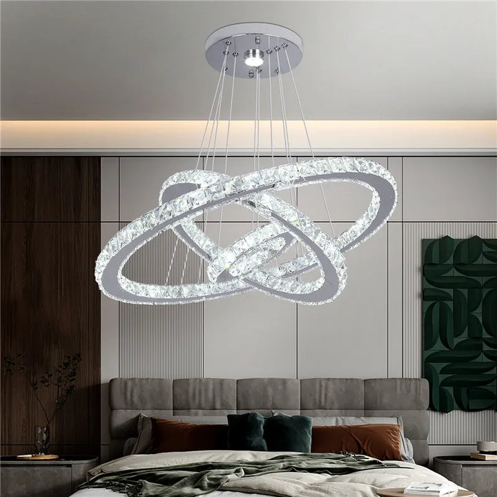 Modern Crystal LED Ring Chandelier | Lustre Ceiling Lamp Deco