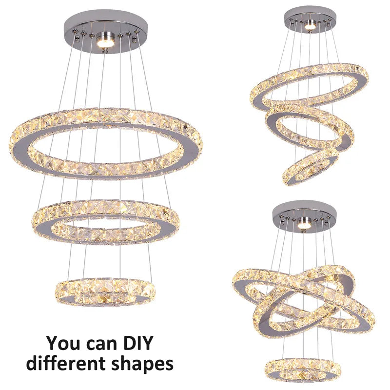 Modern Crystal LED Ring Chandelier | Lustre Ceiling Lamp Deco