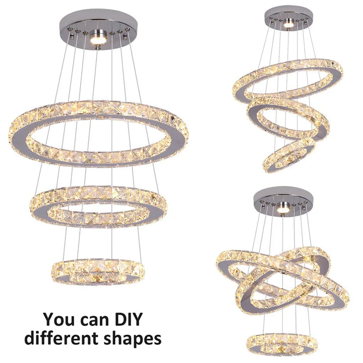 Modern Crystal LED Ring Chandelier | Lustre Ceiling Lamp Deco