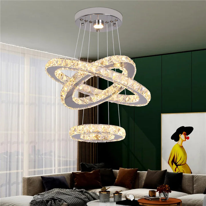 Modern Crystal LED Ring Chandelier | Lustre Ceiling Lamp Deco