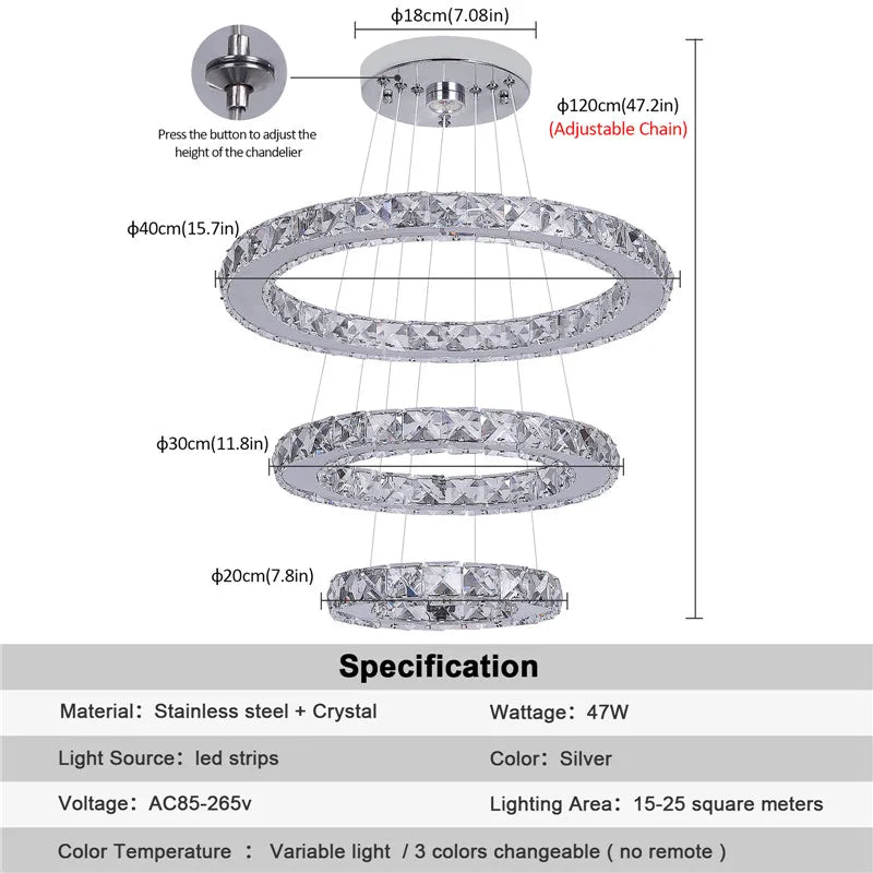 Modern Crystal LED Ring Chandelier | Lustre Ceiling Lamp Deco