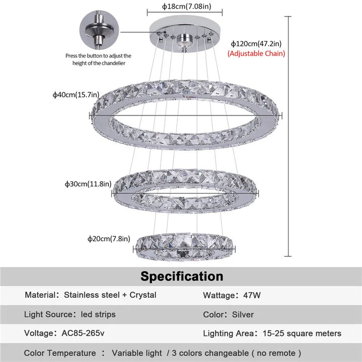 Modern Crystal LED Ring Chandelier | Lustre Ceiling Lamp Deco