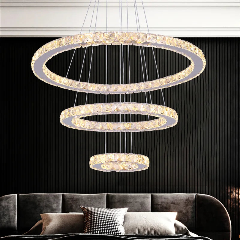Modern Crystal LED Ring Chandelier | Lustre Ceiling Lamp Deco