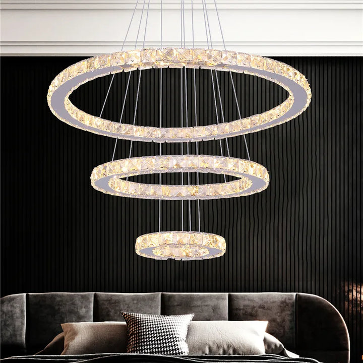 Modern Crystal LED Ring Chandelier | Lustre Ceiling Lamp Deco