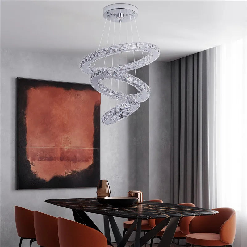 Modern Crystal LED Ring Chandelier | Lustre Ceiling Lamp Deco