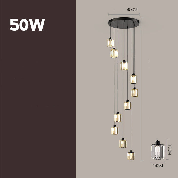Modern Crystal Staircase Chandelier with Adjustable Height measurements 1