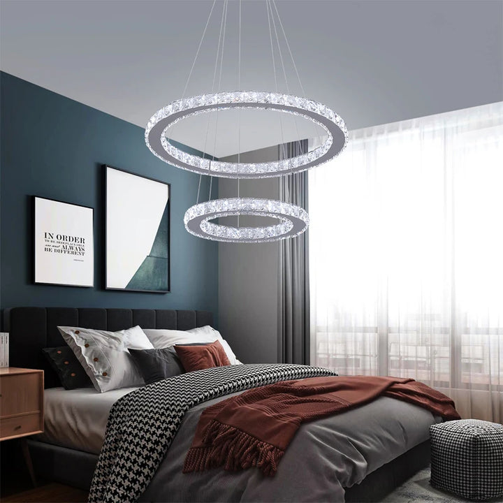 Modern Crystal LED Ring Chandelier | Lustre Ceiling Lamp Deco