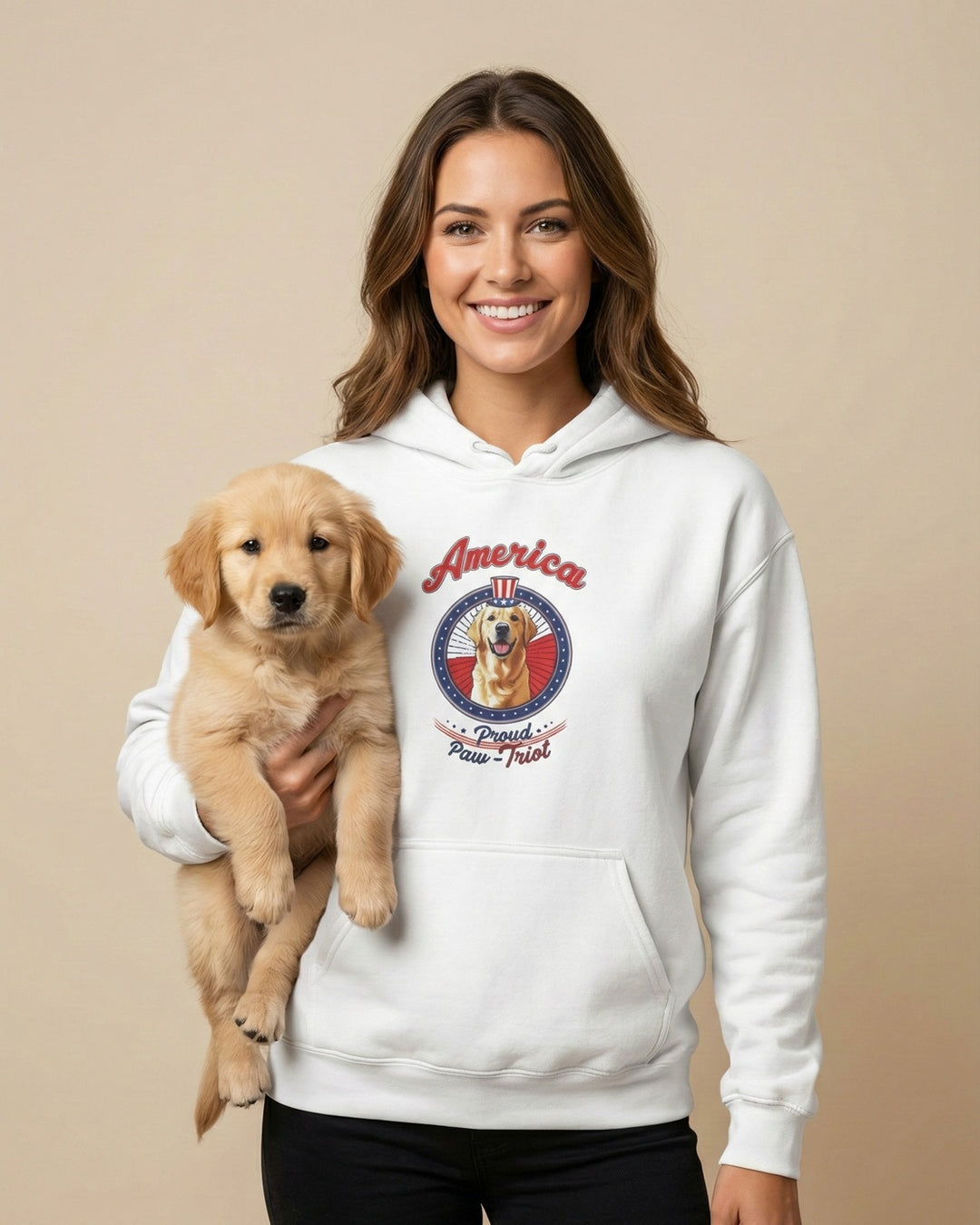 Sudadera unisex con capucha "Proud Paw-Triot" con diseño patriótico de perro. Orgullo de EE. UU.