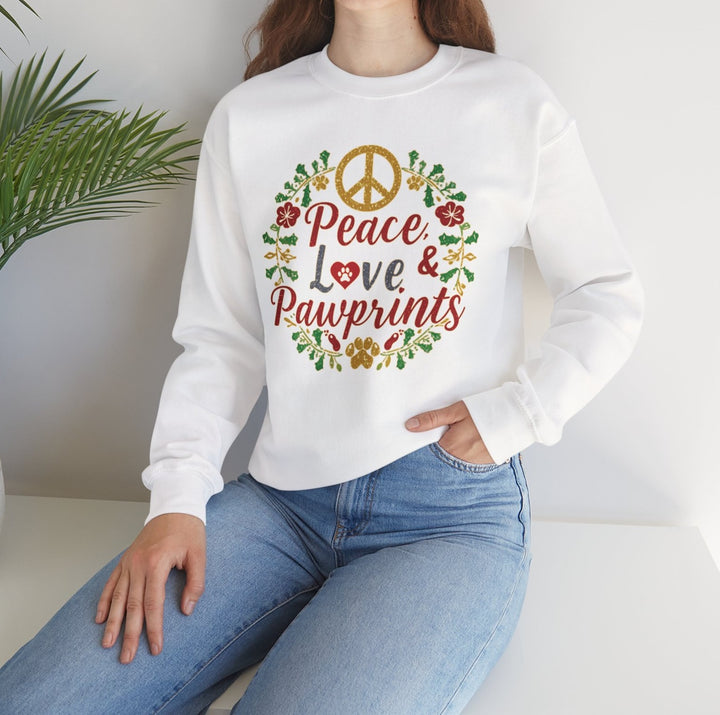 Peace, Love & Pawprints Crewneck Sweatshirt — Floral Wreath Peace Sign - brillasTU #